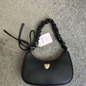 Cute black shoulder mini bag with heart charm